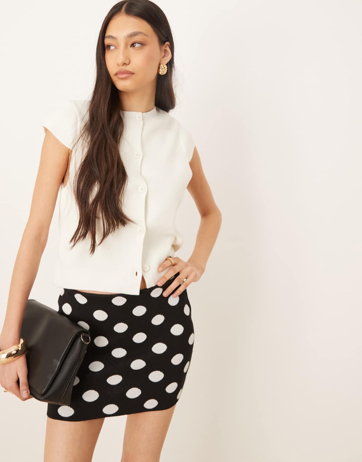 ASOS DESIGN knitted structured cap sleeve cardigan in cream