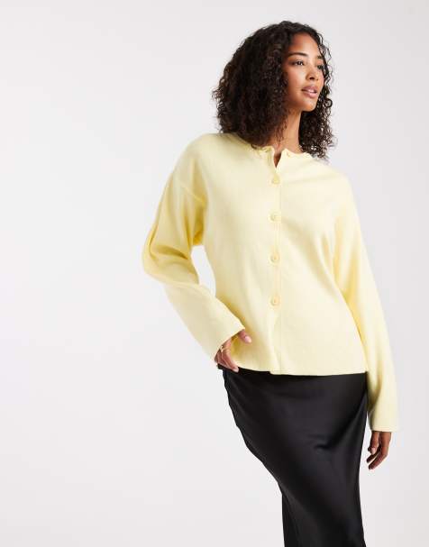 ASOS DESIGN knitted structured crew neck cardigan in buttermilk