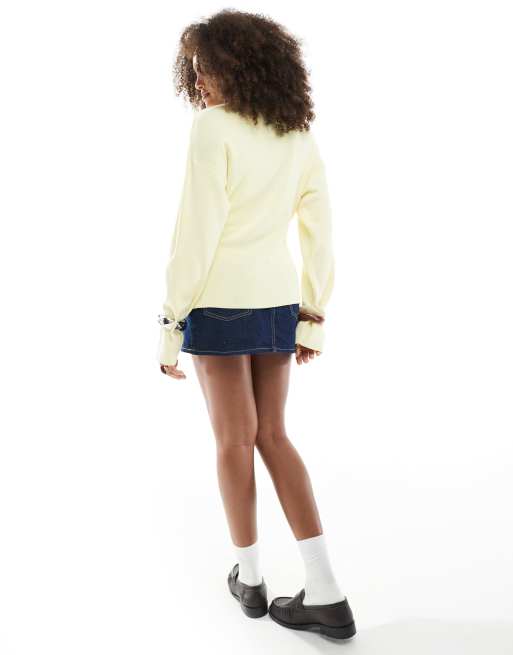ASOS DESIGN knitted structured crew neck cardigan in buttermilk
