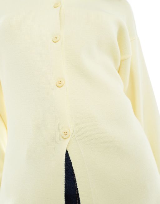 ASOS DESIGN knitted structured crew neck cardigan in buttermilk