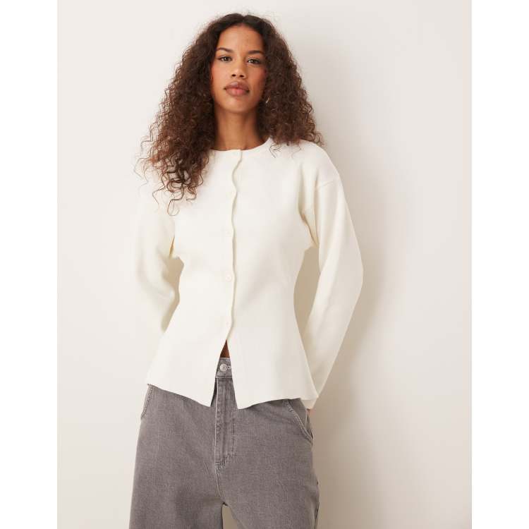 ASOS DESIGN knitted structured crew neck cardigan in cream