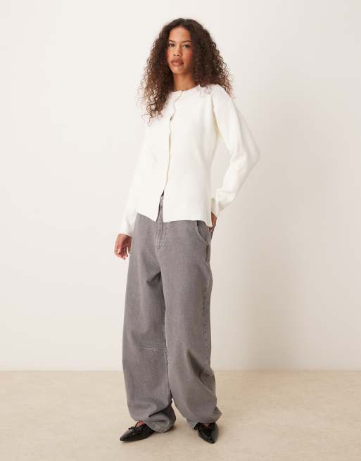 ASOS DESIGN knitted structured crew neck cardigan in cream