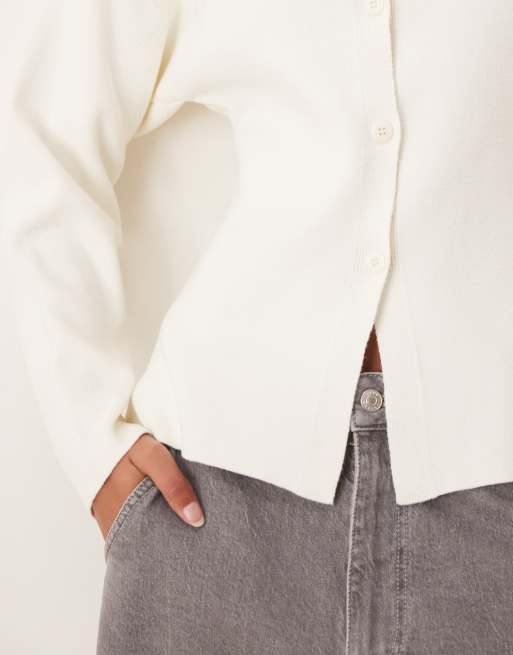 ASOS DESIGN knitted structured crew neck cardigan in cream