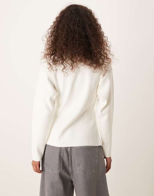 ASOS DESIGN knitted structured crew neck cardigan in cream