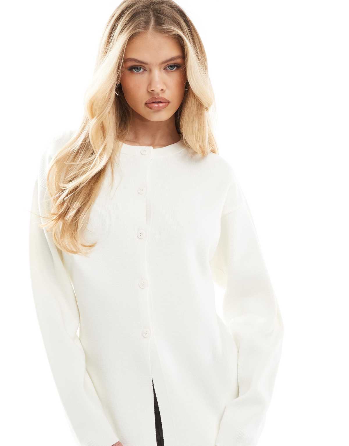 ASOS DESIGN knitted structured crew neck longline cardigan in cream