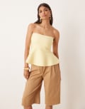[ASOS DESIGN] ASOS DESIGN knitted structured hem longline bandeau top in buttermilk-Yellow S Buttermilk