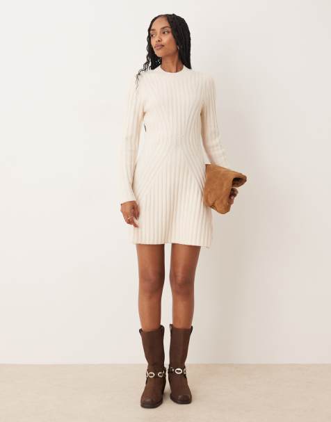 ASOS DESIGN knitted structured mini dress in cream - view 1