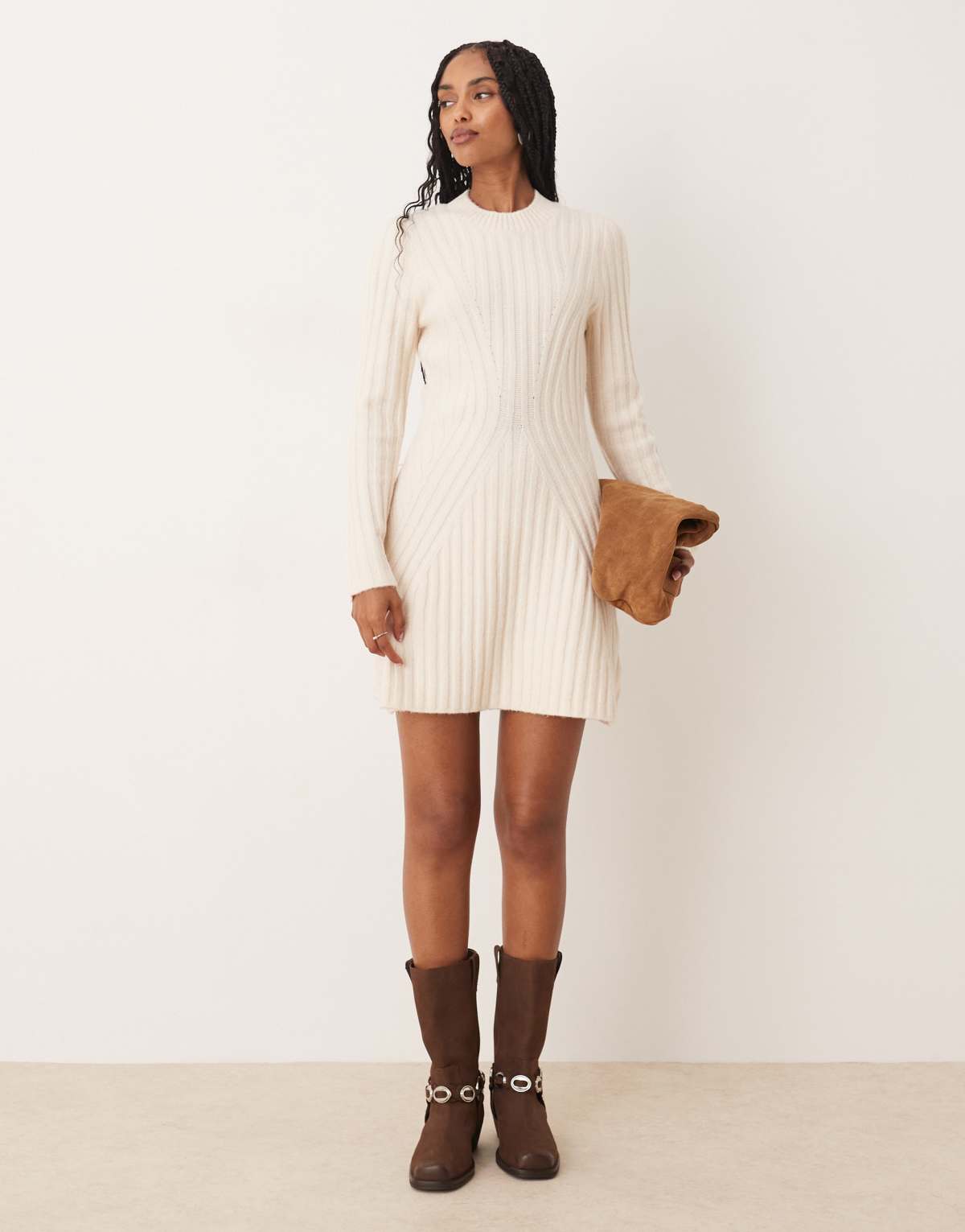 ASOS DESIGN knitted structured mini dress in cream