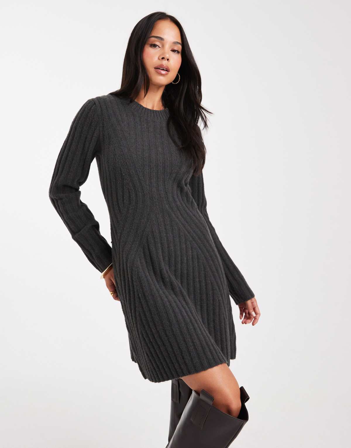ASOS DESIGN knitted structured mini dress in grey