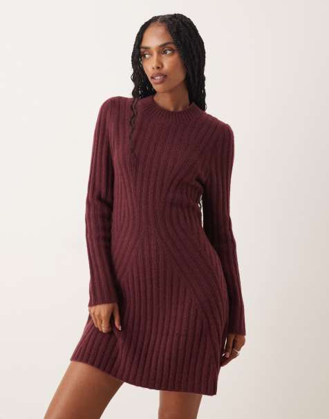 ASOS DESIGN knitted structured mini dress in plum - view 1
