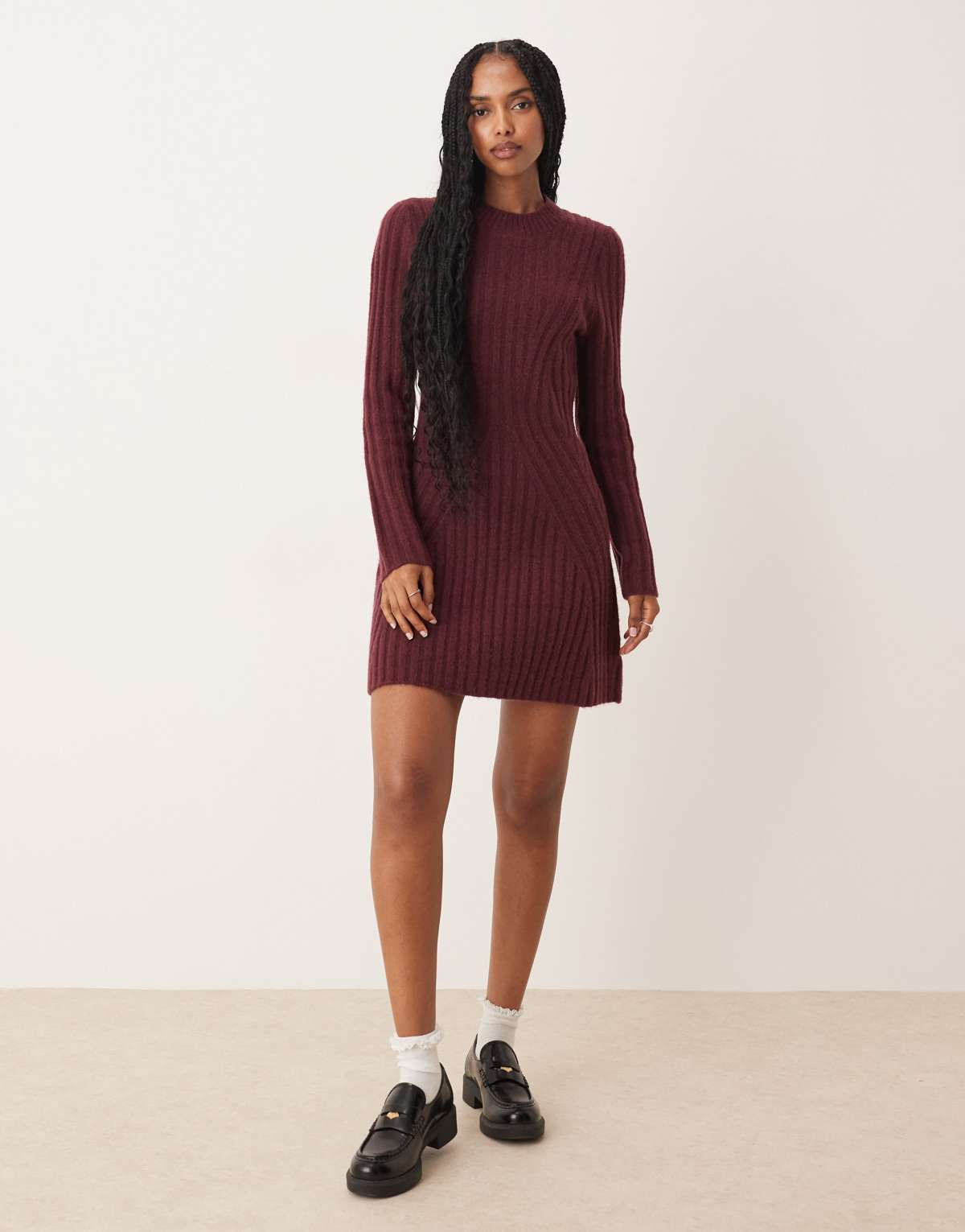 ASOS DESIGN knitted structured mini dress in plum