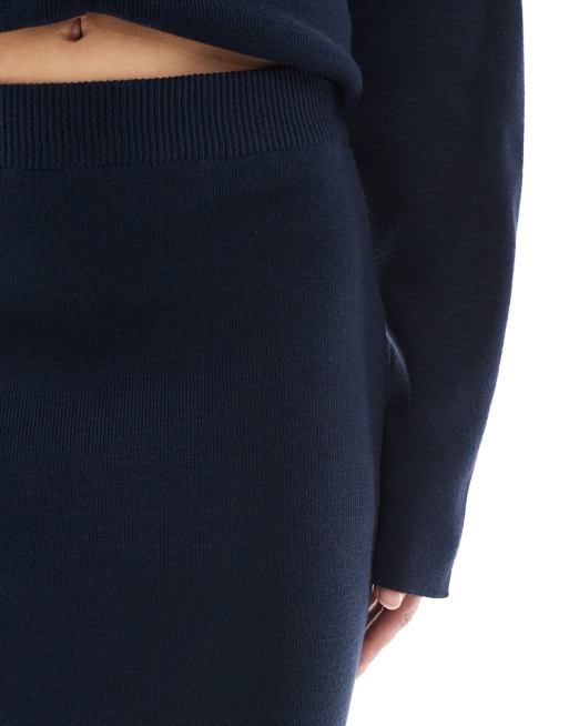 ASOS DESIGN knitted structured mini skirt co-ord in navy, 4 of 5