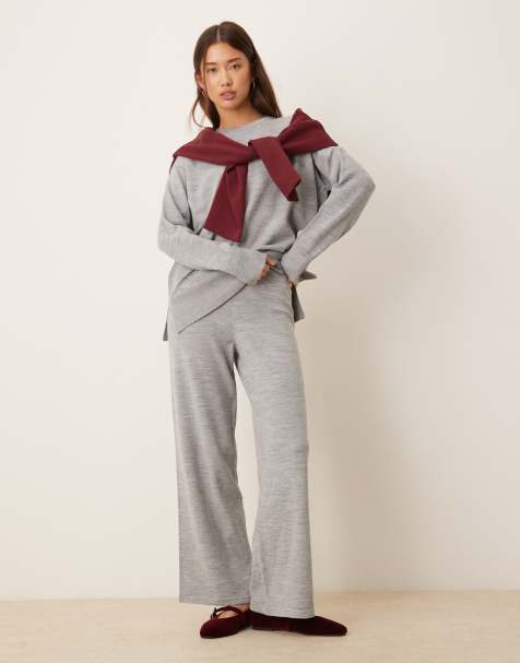 ASOS DESIGN knitted structured pants in grey (Part of a set) - view 1