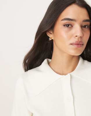 Asos Design Knitted Structured Polo Shirt Cardigan In White