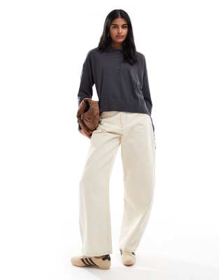 Asos Design Knitted Structured Polo Top In Gray
