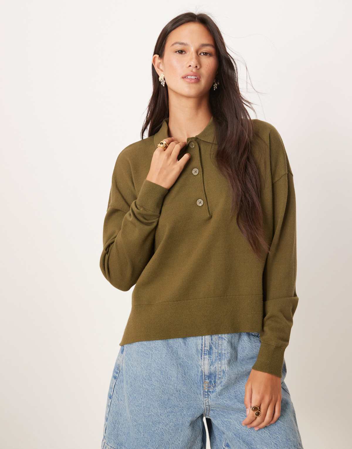 ASOS DESIGN knitted structured polo top in khaki
