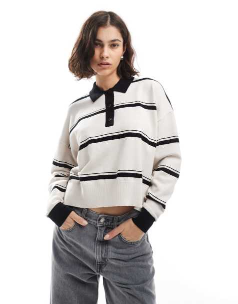 ASOS DESIGN knitted structured polo top in stripe - view 1