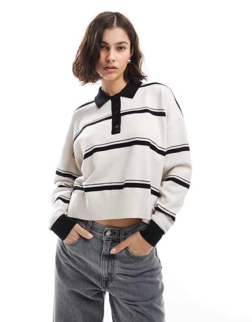 ASOS DESIGN knitted structured polo top in stripe