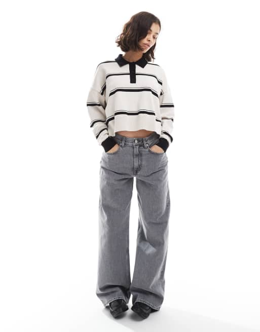 ASOS DESIGN knitted structured rugby top in stripe, 3 of 4