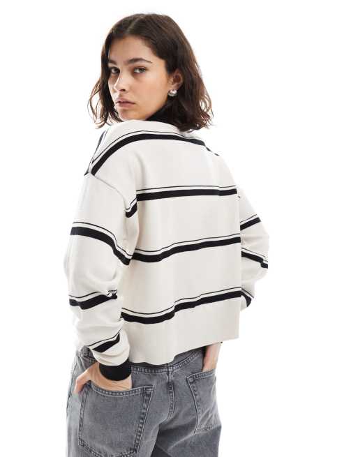 ASOS DESIGN knitted structured rugby top in stripe, 4 of 4
