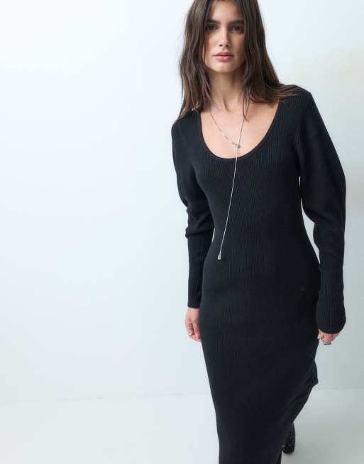 ASOS DESIGN knitted structured scoop neck maxi dress in black, 2 of 4