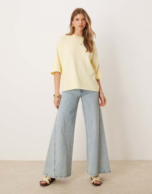 ASOS DESIGN knit structured t-shirt in buttermilk