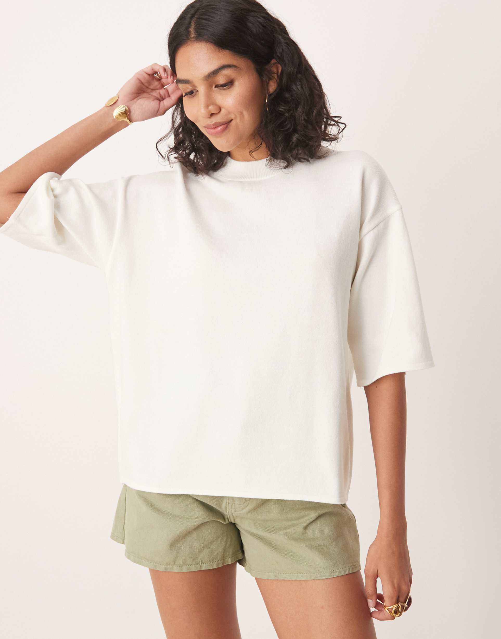 asos design knitted structured t shirt in white