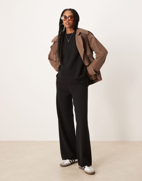 ASOS DESIGN knitted structured trouser co-ord in black