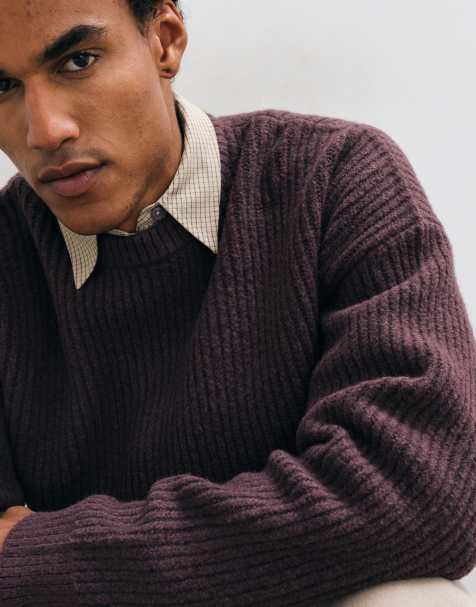 ASOS DESIGN knitted super oversized ribbed jumper in plum - view 1