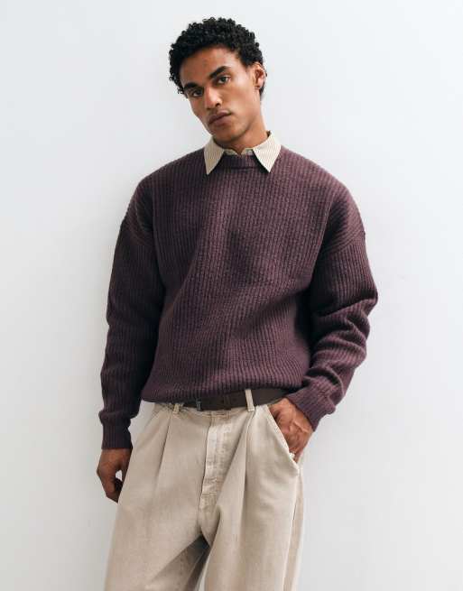ASOS DESIGN knitted super oversized ribbed jumper in plum, 2 of 5
