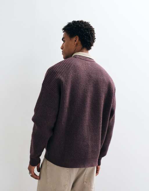 ASOS DESIGN knitted super oversized ribbed jumper in plum, 3 of 5