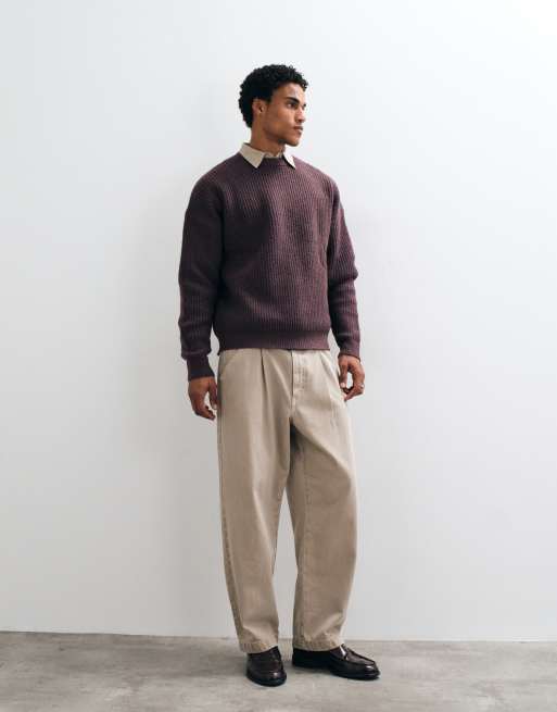 ASOS DESIGN knitted super oversized ribbed jumper in plum, 4 of 5