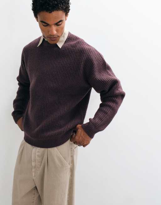 ASOS DESIGN knitted super oversized ribbed jumper in plum, 5 of 5