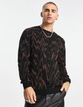 Jack & Jones oversized jacquard floral checkerboard sweater in