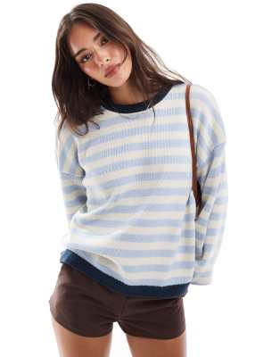 Asos Design Knitted Sweater In Blurred Blue Stripe-multi