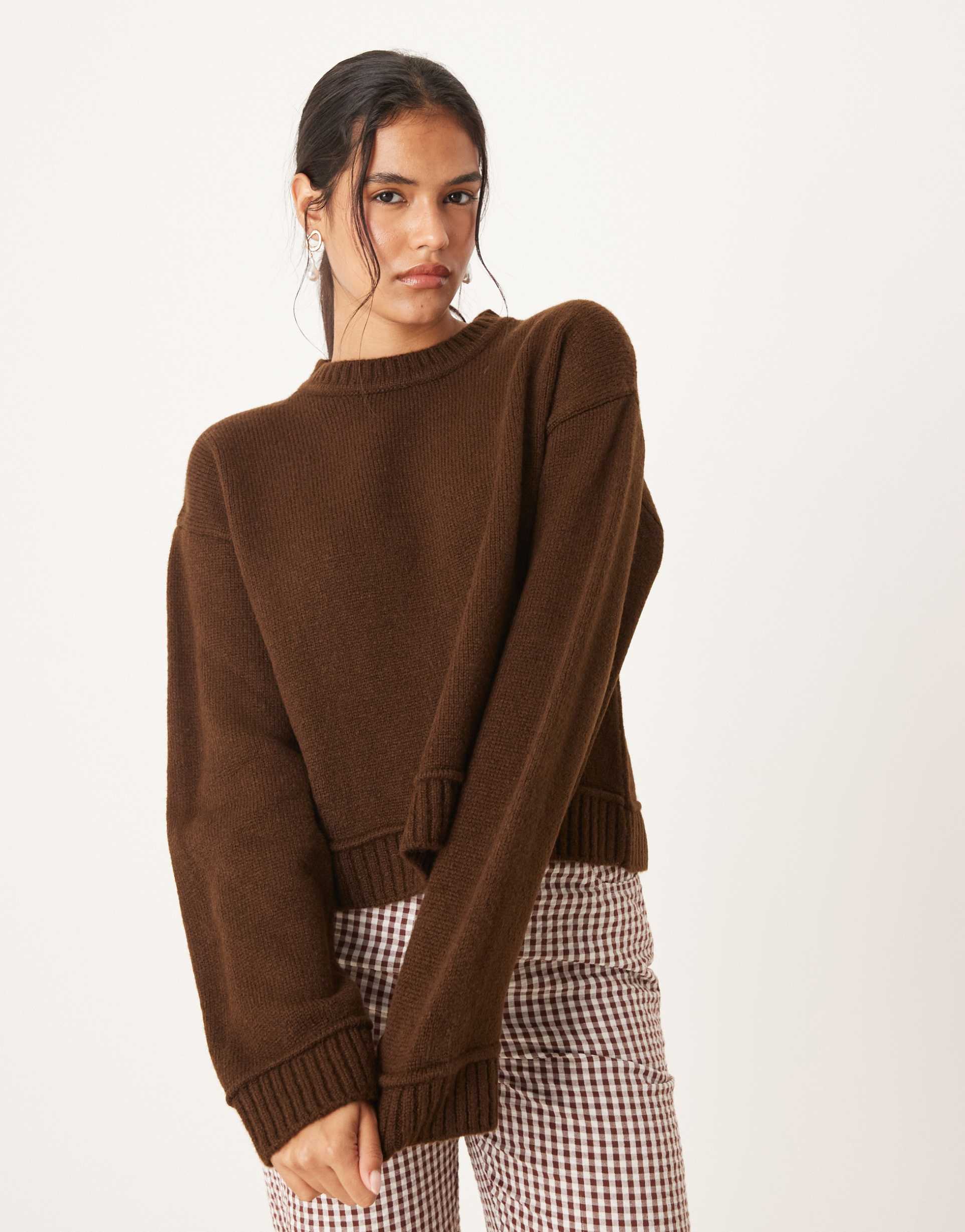 asos design knitted sweater in chocolate brown