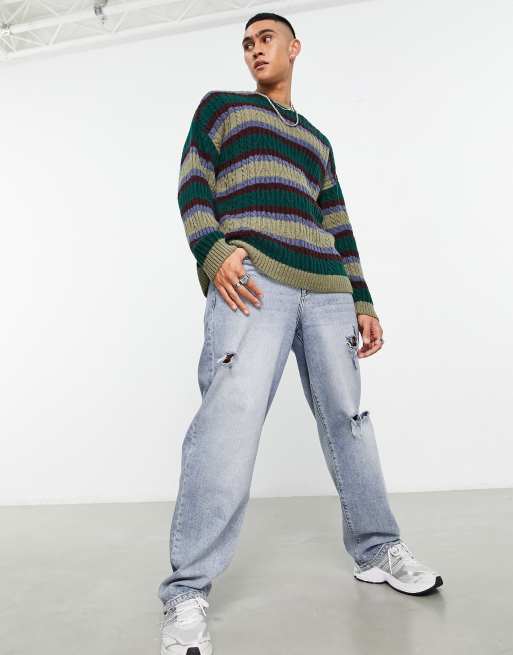 ASOS Design Oversized Fluffy Stripe Sweater