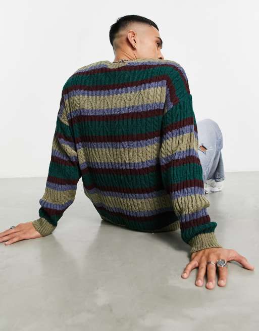 ASOS Design Sweater in Mixed Yarn Stripe