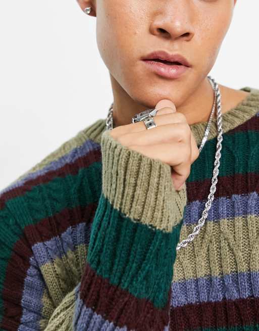 ASOS DESIGN knitted sweater in fluffy multi stripe ASOS