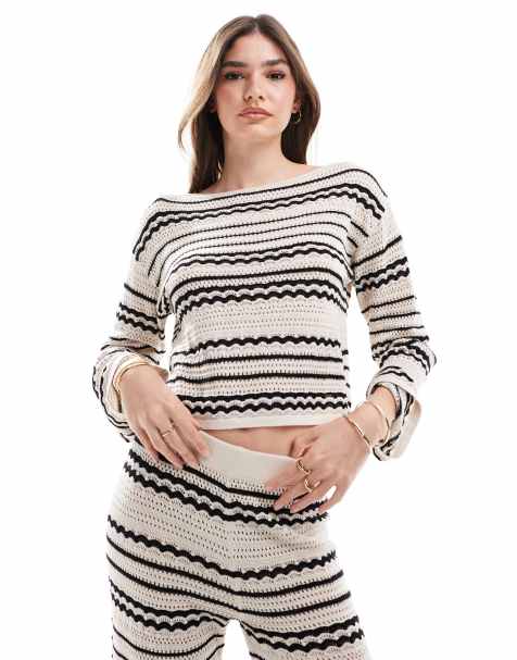 ASOS DESIGN knitted sweater in mono stripe - part of a set - view 1