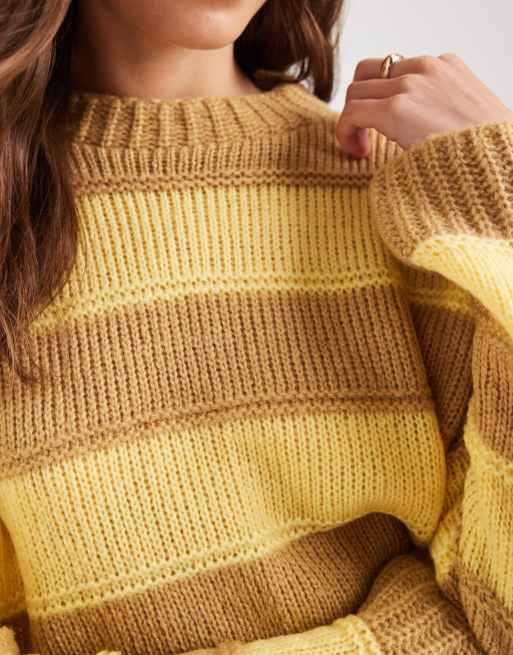 ASOS DESIGN knitted sweater in yellow and beige stripe