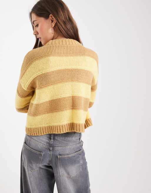 ASOS DESIGN knitted sweater in yellow and beige stripe
