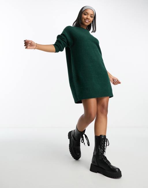 ASOS DESIGN Petite knit fit and flare mini dress in dark green