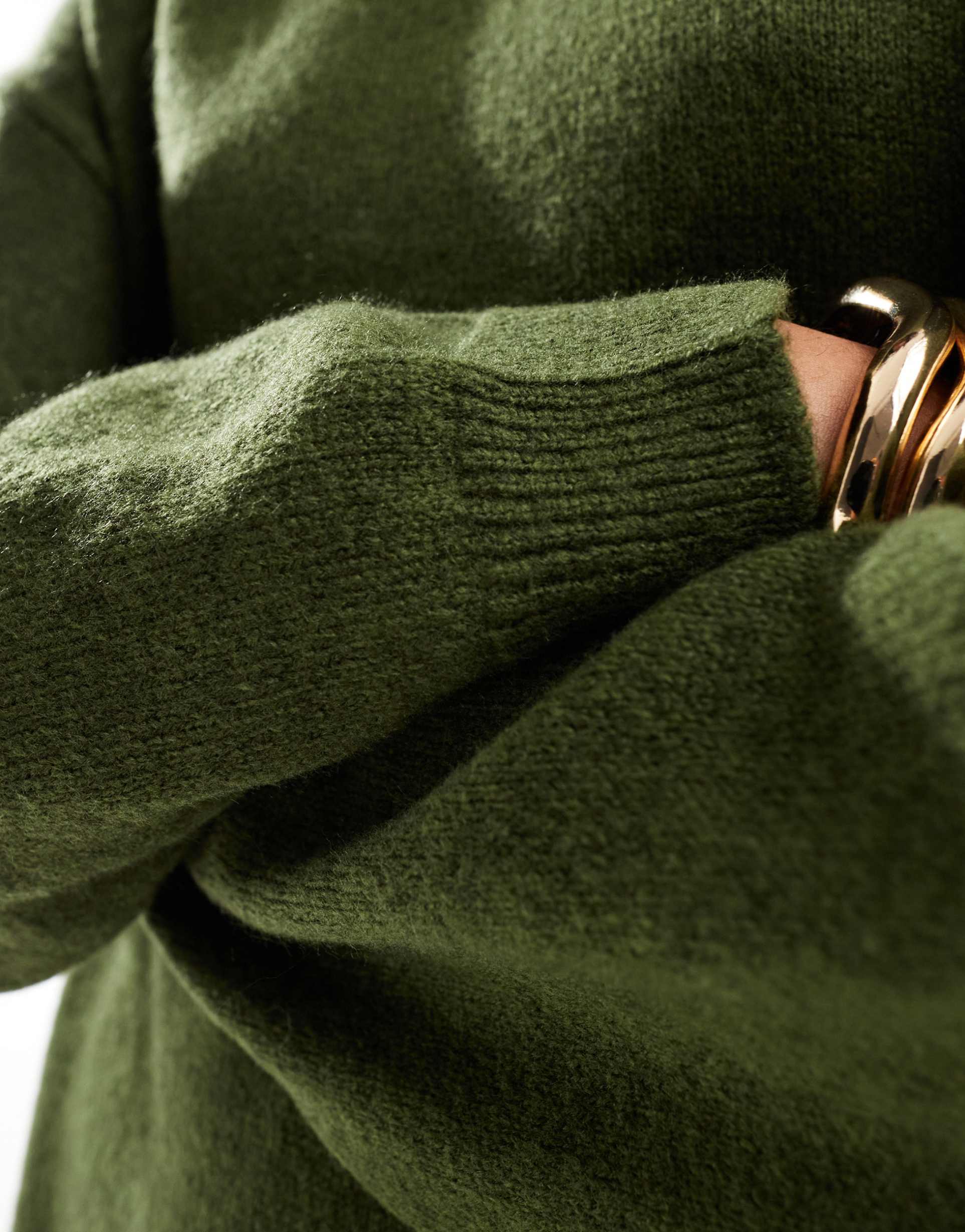 asos design knitted sweater mini dress with crew neck in khaki
