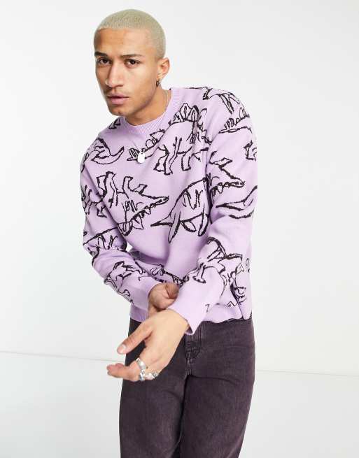 ASOS Asos Crew Neck Sweater with Elbow Patches in Purple for Men