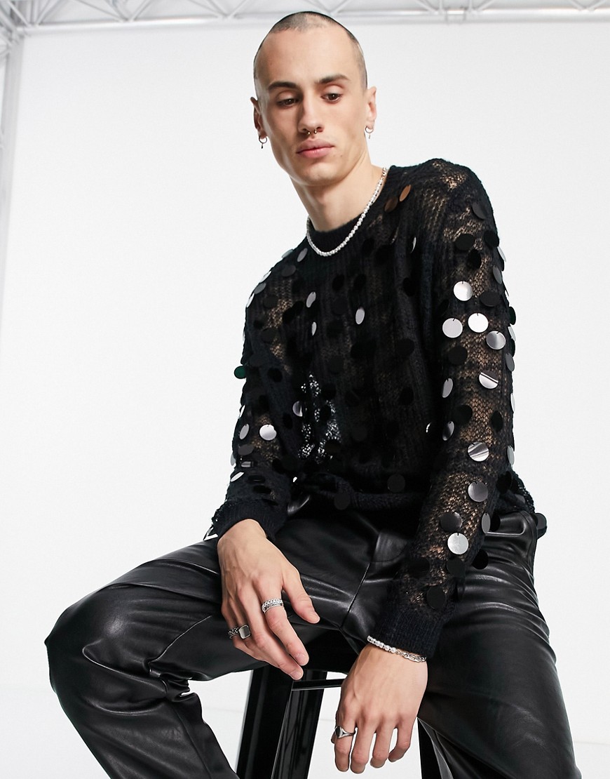 ASOS DESIGN knitted sweater with all over sequins in black