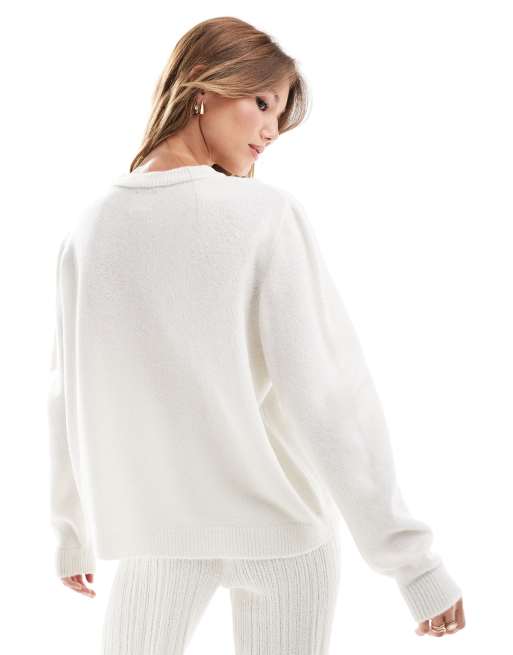 ASOS DESIGN knitted sweater with car graphic in ecru