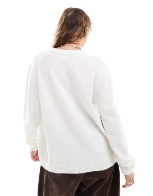 ASOS DESIGN knitted sweater with dog graphic in cream
