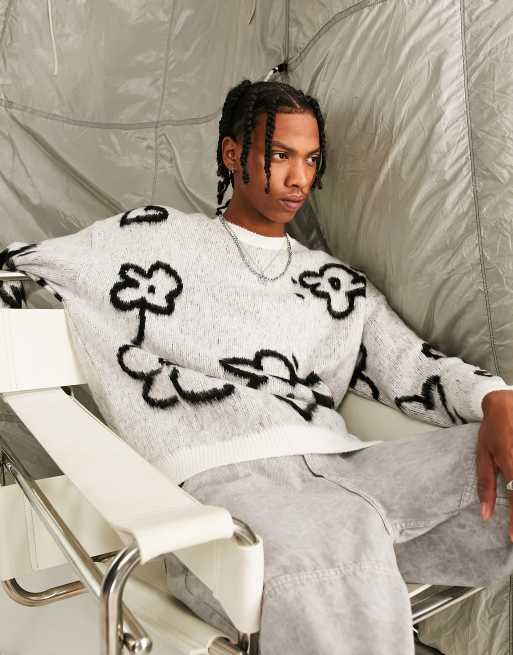 ASOS DESIGN knitted sweater with graffiti floral design, 3 of 4