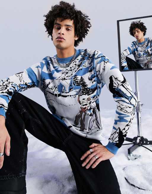 ASOS DESIGN knitted sweater with jacquard and embroidered ski scene ASOS